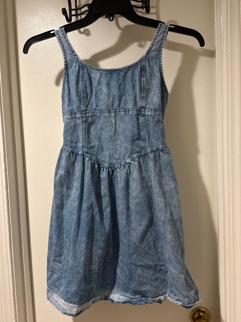 Girls' Light Blue Denim Dress - Casual. Size 12, corset waist